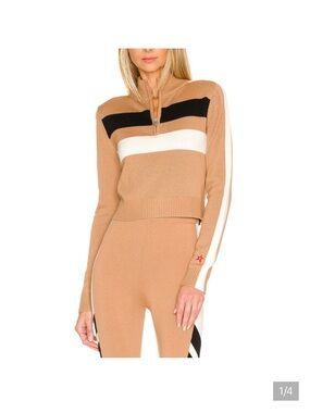 Perfect Moment Mania Tan, Black & White Quarter-Zip Knit Top